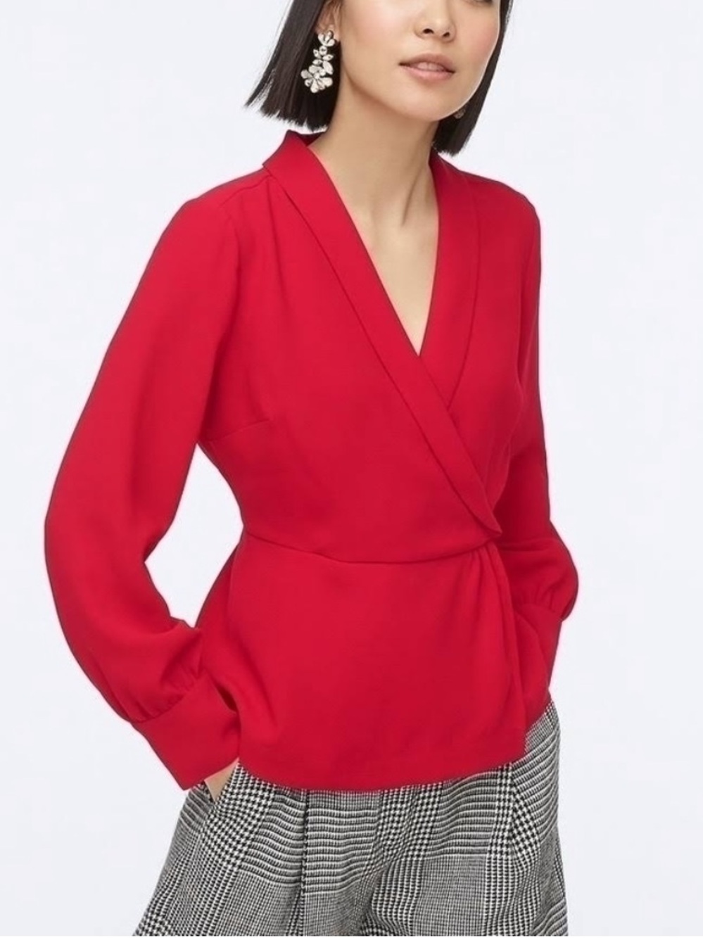 J. Crew Red Peplum Faux Wrap Top Size 6